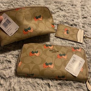 Coach wallet, cosmetic bag, name tag lanyard.